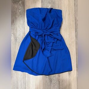 Express Strapless Blue Dress with Black Detail